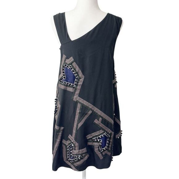 Chloe Vintage Silk Beaded Mini Dress Black Navy Size 4, EU 36 - Picture 4 of 16